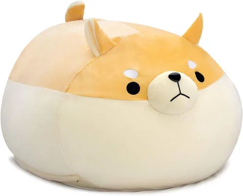 Funda de puf de almacenamiento de animales de peluche para niños, silla de puf de perro amarillo Shiba Inu para niñas, organizador de juguetes