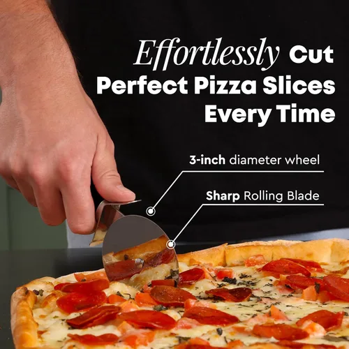 Miniatura 3 de Zulay Kitchen Cortador de pizza de alta calidad, rueda de acero inoxidable duradera, fácil de limpiar, fácil de usar, súper afilado con mango Negro