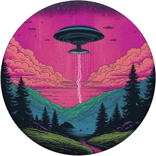 Miniatura 3 de Retro Alien Abduction Synthwave Ufo PopSockets intercambiables PopGrip