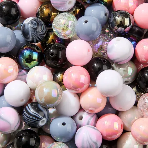 Miniatura 28 de Cuentas acrílicas de 0.630 in, 100 cuentas de bolígrafo de color arcoíris Ab, cuentas de chunk Bubblegum para bricolaje para hacer joyas, pulseras