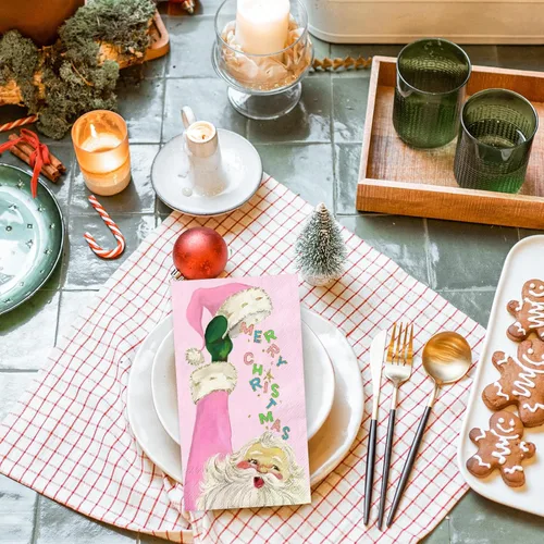 Miniatura 5 de 80 servilletas de papel desechables de Papá Noel con texto en inglés "Merry Christmas" para invitados de Navidad, para decoración de mesa de baño