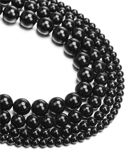 Miniatura 5 de Cuentas redondas de turmalina negra natural, 15.5 "A Grad (0.157 in)