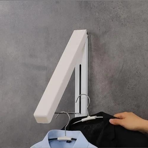 Miniatura 5 de Perchero plegable para colgar ropa, para colgar en la pared, colgador retráctil para ropa, fácil de instalar, fuerte carga y soporte de carga Blanco