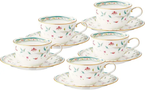 Miniatura 11 de Noritake P58043A/4409 - Taza de té y platillo (juego de pares) 6.1 onzas líquidas (180 cc) con cincel de flores para 2 invitados, porcelana de hueso