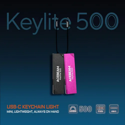 Miniatura 2 de ACEBEAM Keylite 500 Linterna de Llavero de Altos Lúmenes Recargable, Linterna EDC de Bolsillo Plana Ultra Compacta con LEDs Duales, 6 Modos, Carga