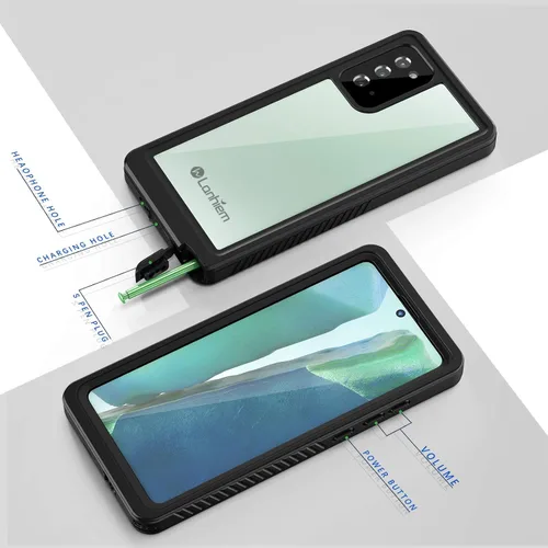 Miniatura 6 de Lanhiem Funda para Galaxy Note 20, Protector de Pantalla Integrado con Película para Huella Dactilar Funda Impermeable a Prueba de Polvo, Cubierta