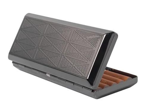Miniatura 5 de Hermosa y elegante caja de cigarrillos de metal simple para damas y hombres con capacidad para 10 cigarrillos de 3.937 in (pistola de hierba negro)