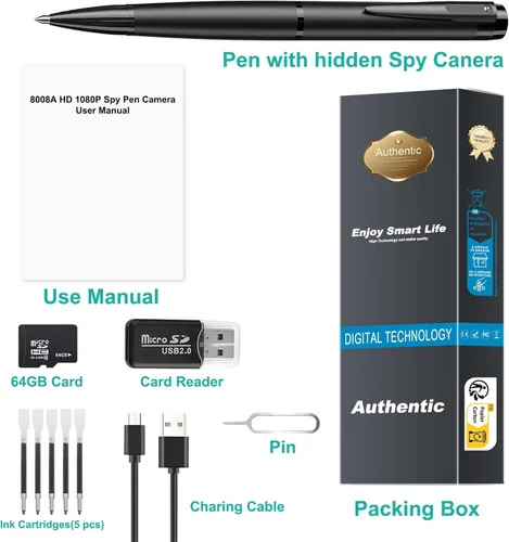 Miniatura 4 de 1080P Mini cámara pluma 32GB seguridad cam niñera cámara con grabación en bucle para interior y hogar, sin WiFi