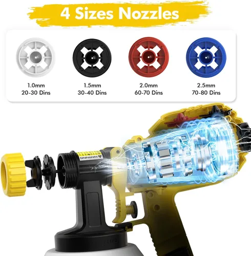 Miniatura 6 de Pulverizador de pintura inalámbrico, pistola de pintura eléctrica con recipiente de 50.7 fl oz, pistola de pintura con 2 cabezales de pulverización