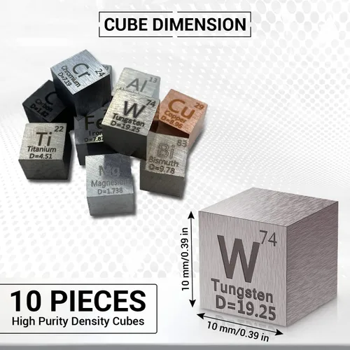 Miniatura 2 de Juego de cubos de metal de 10 piezas – Juego de cubos de densidad para una tabla periódica de elementos – Cubo de tungsteno puro, titanio, zinc