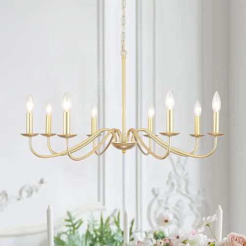 Candelabro Dorado de 8 Luces Candelabro Moderno de Granja Accesorios de Iluminación Candelabro Colgante Rústico de Velas para Sala de Estar