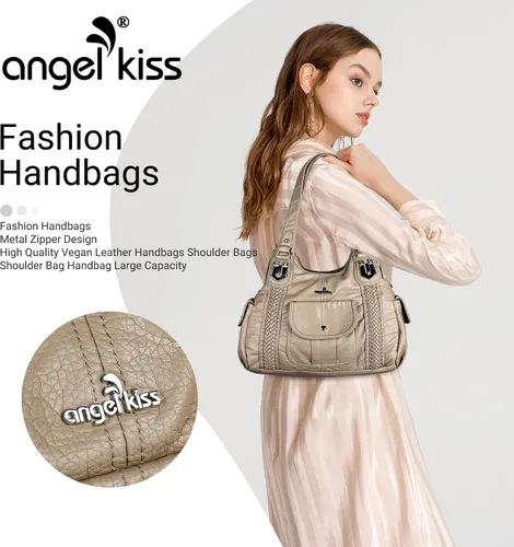 Miniatura 6 de Angelkiss - Bolsos y bolsos de mano para mujer, de cuero vegano lavado, bolso cruzado de hombro