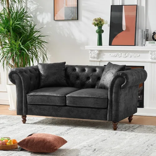 Miniatura 4 de Chesterfield Tech - Sofá biplaza de tela de 66 pulgadas, tapizado de tela de alta tecnología, con brazos enrollados, moderno de mediados de siglo