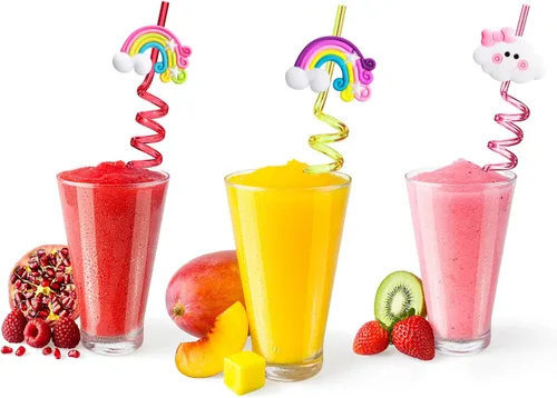 Miniatura 2 de Suministros para fiesta de cumpleaños de arco iris, pajitas de plástico para beber, 24 para niños y niñas, decoraciones de fiesta de nube arcoíris