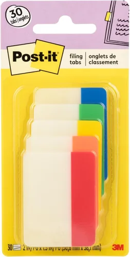 Post-it – Pestañas, 2 pulgadas, sólidas, colores surtidos, 6 pestañas/color, 5 colores, 30 pestañas/paquete (686-ROYGB)