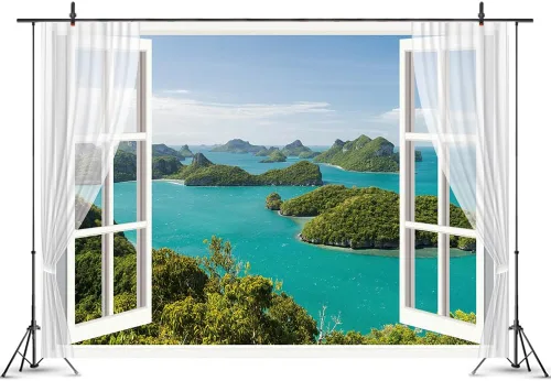 Miniatura 3 de Fondo de paisaje de ventana de 5 x 3 pies con vista al mar, paisaje natural, fondo de fotografía, decoración del hogar, accesorios para cabina