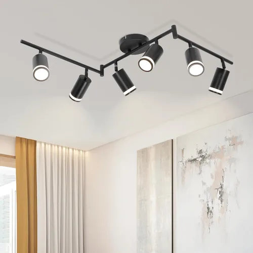 Miniatura 13 de Ketom Luminarias de Riel de Techo de 4 Luces, Foco LED de Techo Negro GU10, Kit de Luz de Riel Moderno para Cocina Pasillo Sala de Estar