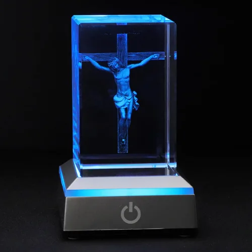 Miniatura 17 de KOMI Estatua de la Virgen María de cristal 3D con base de luz LED, estatuas de madre María grabadas con láser, regalos religiosos para mujeres
