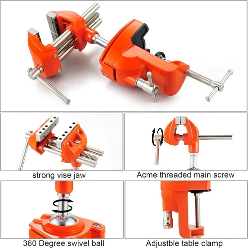 Miniatura 4 de MAXMAN Tornillo de banco de abrazadera con poste universal, tornillo de banco de carpintería, acero fundido resistente de 360°, tornillo de Naranja