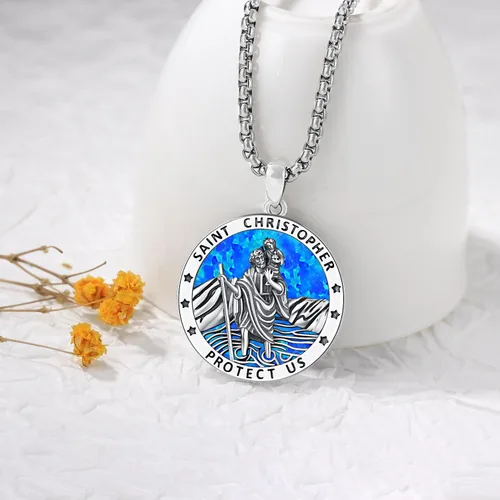 Miniatura 297 de Odinstone Collar de plata de ley 925 con medalla de San Miguel/San Cristóbal/San Benito/Crucifijo de Jesús/San Uriel/Arcángel Rafael para hombres