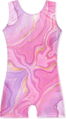Miniatura 106 de HOZIY - Leotardos de gimnasia con pantalones cortos brillantes para niñas pequeñas; estampados de unicornio, aurora, arco iris, sirena, dinosaurio