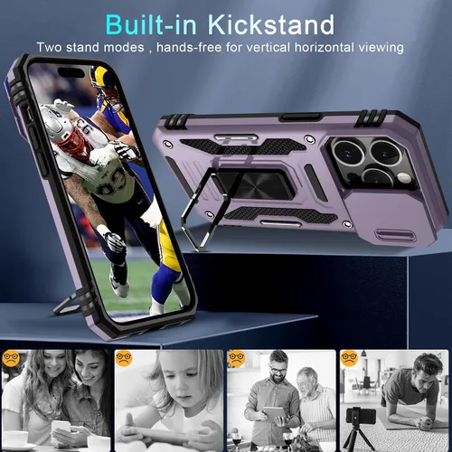 Miniatura 289 de DEERLAMN Funda para iPhone Xs Max con funda deslizante para cámara + protector de pantalla, soporte giratorio de anillo de grado militar a prueba