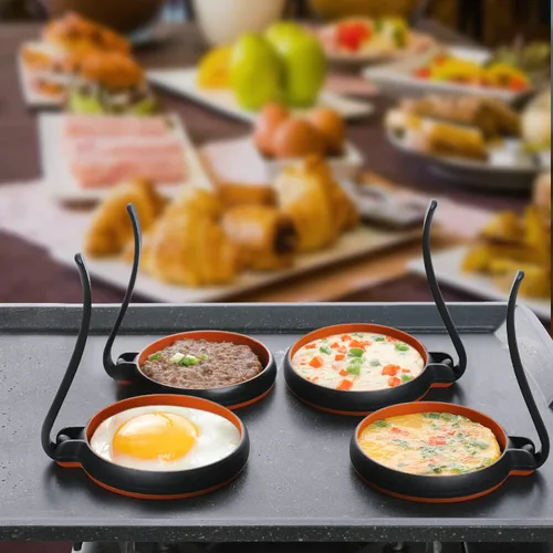 GOYLSER Paquete de 4 anillos de silicona para huevos para freír huevos, molde redondo negro para freír, anillo de huevo frito perfecto para plancha,