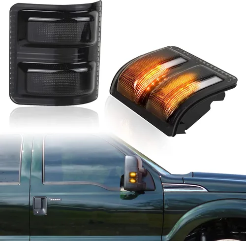 Luces LED para espejos laterales ahumados negros para Ford F-250 F-350 F-450 2008-2016, luz de giro y luz de circulación ámbar, IP67 Impermeable,