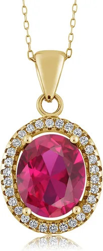 Gem Stone King Collar con dije de piedra natal de 18K oro amarillo chapado en plata con halo de gema ovalada de 11X9MM para mujer Con cadena de