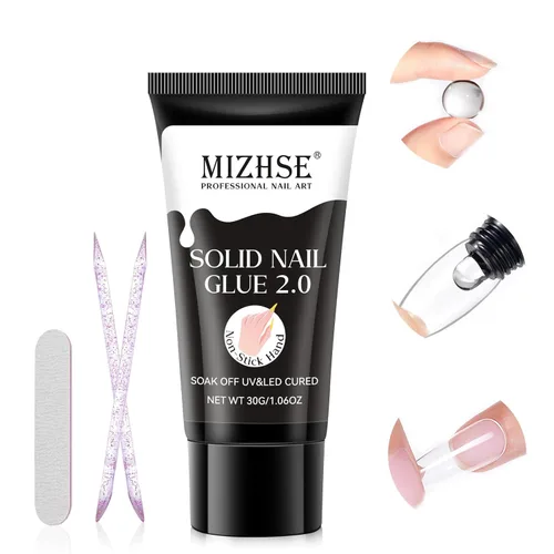 Miniatura 16 de MIZHSE Kit de pegamento de uñas semisólido de 0.35 oz y removedor de 0.3 fl oz para puntas de uñas a presión, secado rápido súper fuerte, sin