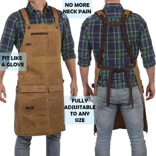 Miniatura 3 de ecoZen Lifestyle Delantal de carpintería para hombre – Delantal de carpintero de lona encerada resistente – Para taller, totalmente ajustable S-XXXL