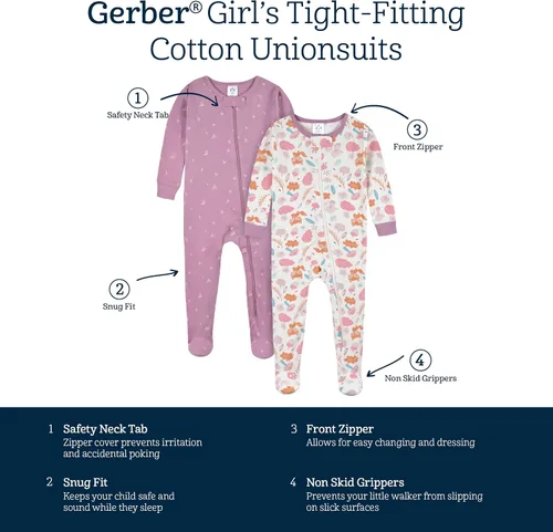 Miniatura 6 de Gerber Pijama con pies para bebé niña, paquete de 4