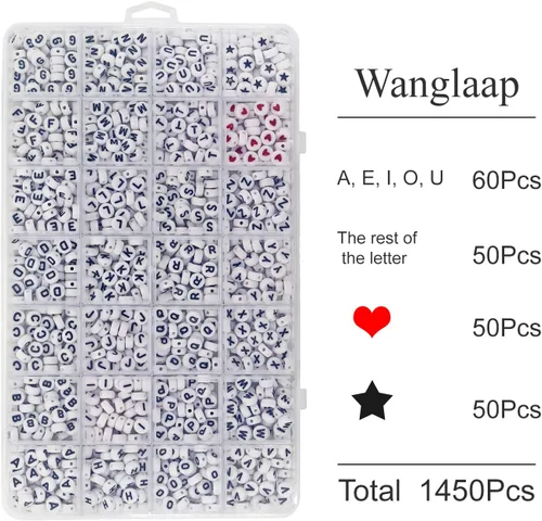 Miniatura 2 de 1450 cuentas de letras, kits de cuentas redondas de letras acrílicas de 0.16 x 0.27 pulgadas, cuentas del alfabeto, cuentas de la A a la Z y corazón