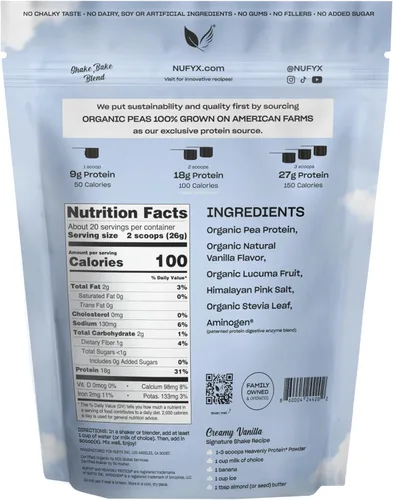 Miniatura 2 de NUFYX® • Heavenly Protein® Powder • Los mejores guisantes cultivados en Estados Unidos 100% orgánicos del mundo • Vegano • Sin gluten • Bajo