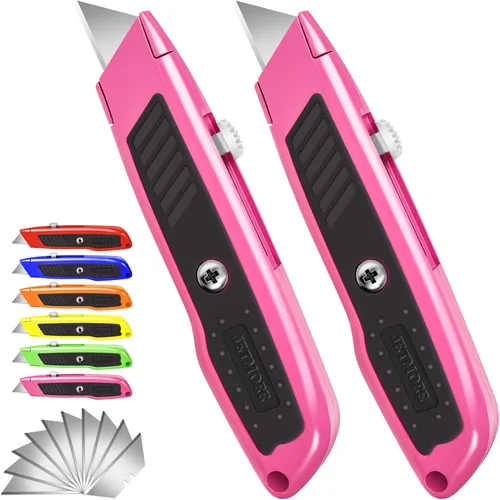 Miniatura 8 de Jetmore Paquete de 2 cortadores retráctiles, cuchillo utilitario resistente con 10 cuchillas SK5 y bloqueo de seguridad, navaja portátil