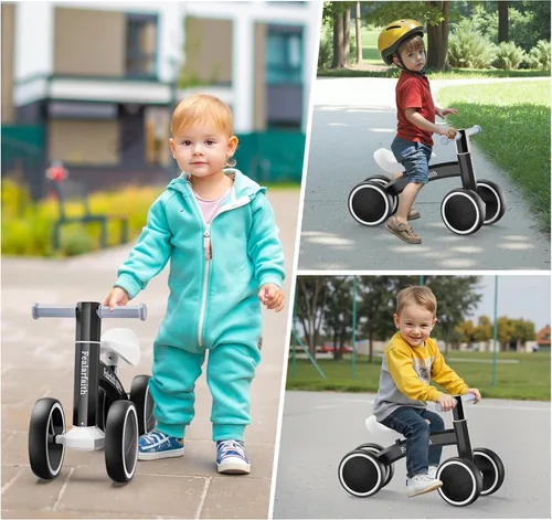 Miniatura 8 de Bicicleta de equilibrio para bebés de 1 año, niños y niñas, primera bicicleta para niños con 4 ruedas de iluminación colorida Bicicleta de 28-negro