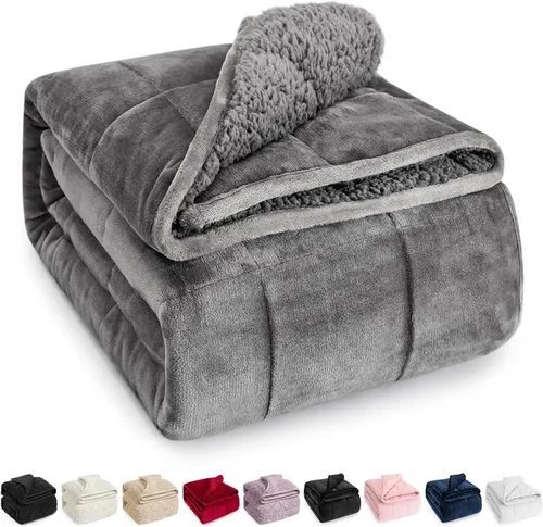 Miniatura 18 de Wemore Manta con peso de forro polar Sherpa para adulto, 10 libras de doble cara, acogedora y esponjosa, manta ultra mullida con parte superior