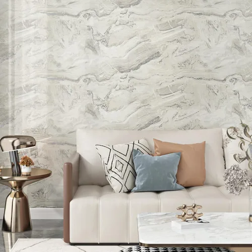 Miniatura 6 de Papel de contacto de mármol beige y plateado brillante para encimeras, papel tapiz de despegar y pegar para gabinetes, película de vinilo para baño