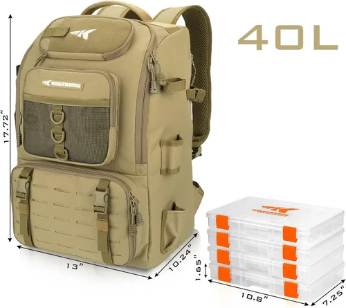 Miniatura 2 de KastKing KarryAll - Mochila para aparejos de pesca con soporte para caña, 4 cajas de aparejos, bolsa de aparejos de 40/26L, almacenamiento