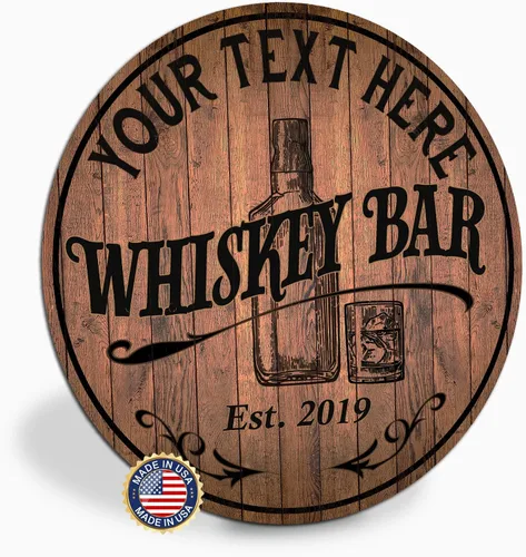 Letrero de barra de whisky personalizado de 10 pulgadas, 14 pulgadas, 18 pulgadas, letrero redondo de madera, accesorios de barra de borbón,