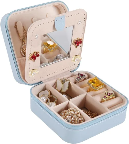 Miniatura 26 de KElofoN Estuche de viaje para joyas Caja de viaje para joyas Organizador de joyas de viaje Pequeño estuche organizador de joyas para niñas y mujeres