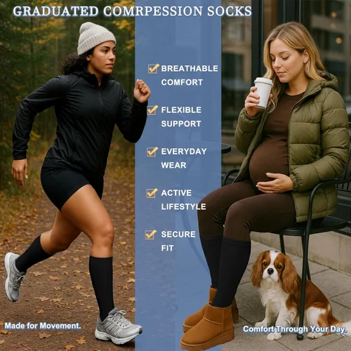 Miniatura 4 de Calcetines de compresión para mujeres y hombres circulación (3 pares) son el mejor apoyo para correr, atletismo, ciclismo, senderismo 01 Negro