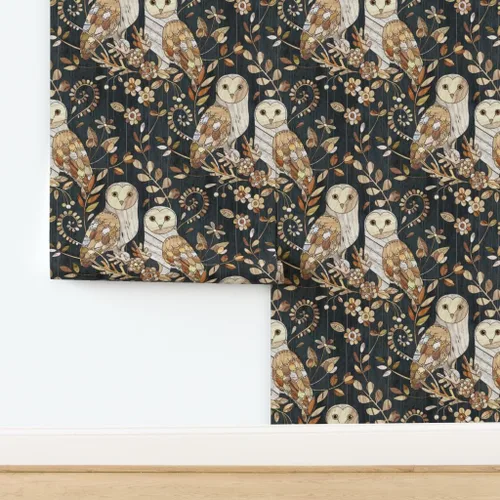 Miniatura 4 de Despegar y pegar papel tapiz Swatch – Collage de búhos grandes búhos madera naturaleza noche moderna casa de campo papel tapiz extraíble