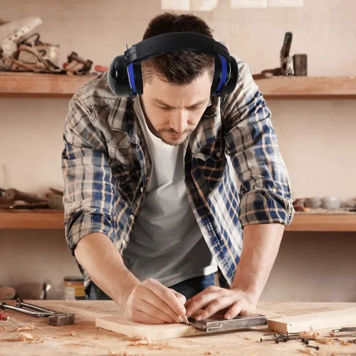 Miniatura 6 de Orejeras de protección auditiva para disparos, gafas de seguridad para armas, tapones para los oídos, funda protectora Azul