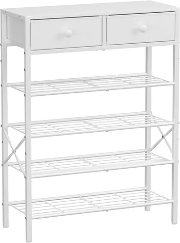 Miniatura 13 de Zapatero para entrada, organizador de zapatos de 4 niveles con 2 cajones no tejidos, estante de almacenamiento de metal para 12-16 pares de zapatos