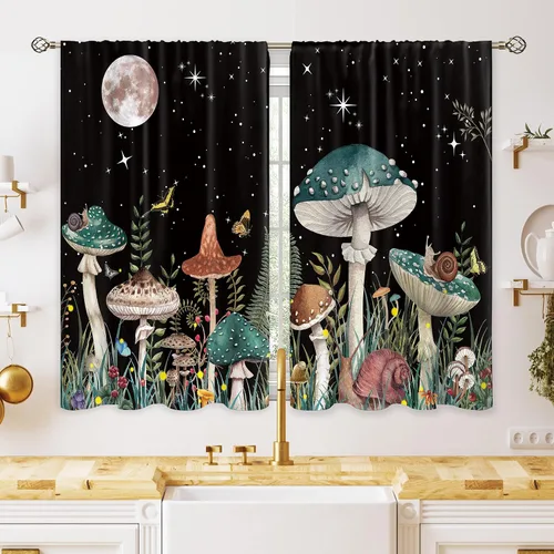 Miniatura 13 de Cortinas de cocina pequeñas de montaña abstracta verde azulado, tratamiento de ventana de montaña, naturaleza, puesta de sol, paisaje, cafetería
