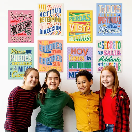 Miniatura 5 de Sweetzer & Orange Juego de 8 carteles motivacionales en español y letras BIENVENIDOS para profesores y estudiantes, gráficos de idiomas que Carteles