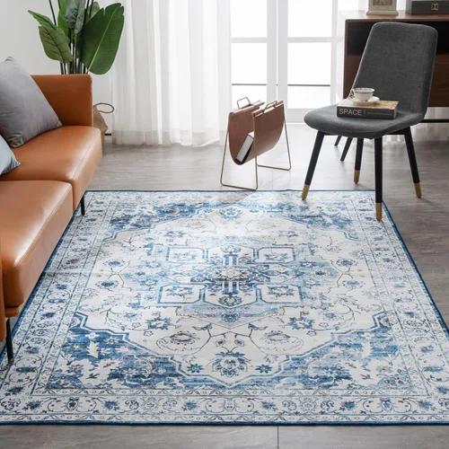 Miniatura 25 de Alfombras de 6 x 9, alfombras grandes lavables con flores estilo boho, alfombra de pelo bajo antideslizante y ultradelgada, alfombra para puerta