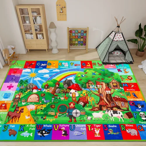 Miniatura 11 de Alfombra Infantil con Mapa Mundial ABC para Sala de Juegos Geografía 59"×39.4" Alfombra de Juego para Aula Alfombra Educativa para Bebé Alfombra
