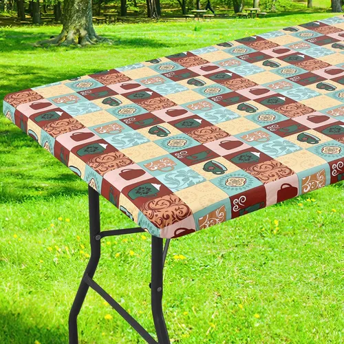 Miniatura 11 de Smiry Mantel cuadrado para mesa de pícnic, impermeable, elástico, ajustable, para campamento, protector de vinilo con parte trasera de franela Beige